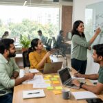 Vimansoft project team planning a website and software project on a whiteboard