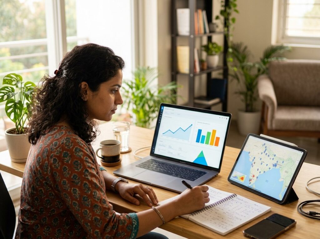 Digital marketing specialist analysing SEO and website traffic reports